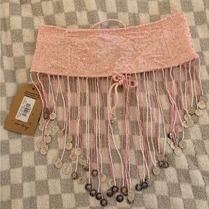 Pink Sequin Fringe Belt